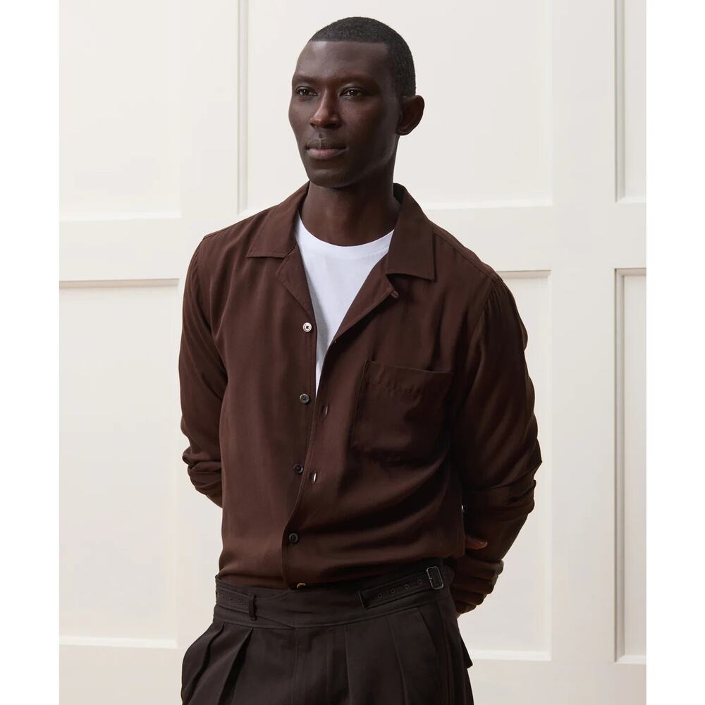NWT $178 Todd Snyder New York Slim Fit Rayon Hollywood Shirt Size L -Coffee Bean - Picture 2 of 16